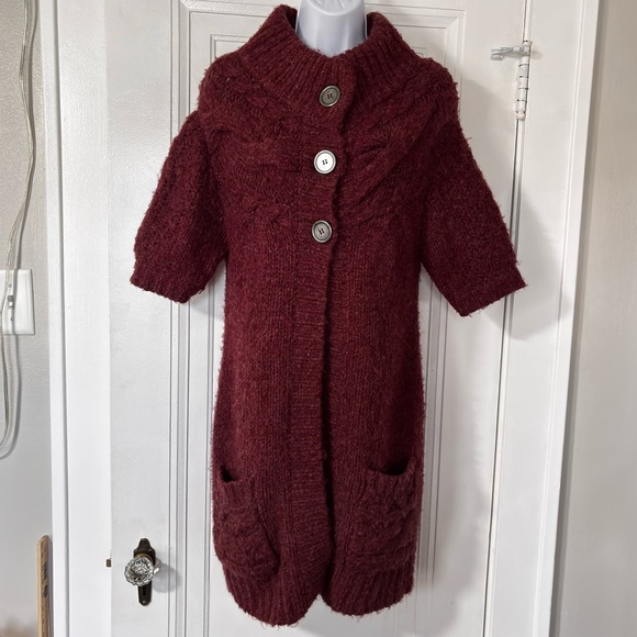 Free People Vintage Burgundy Knit Cardigan with Buttons pockets Medium - Picture 5 of 9